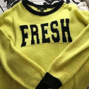 F21 Yellow “Fresh” sweater